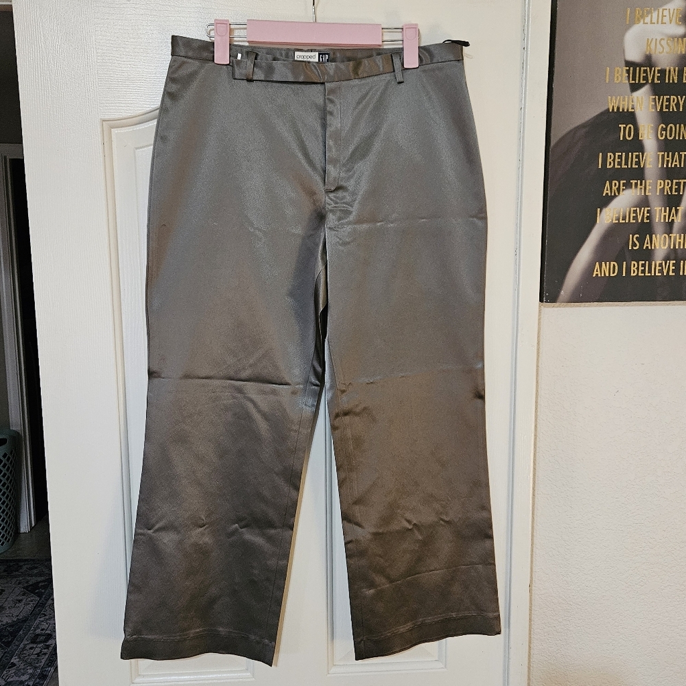 Silver Satin Cropped Stretch Women's Trousers